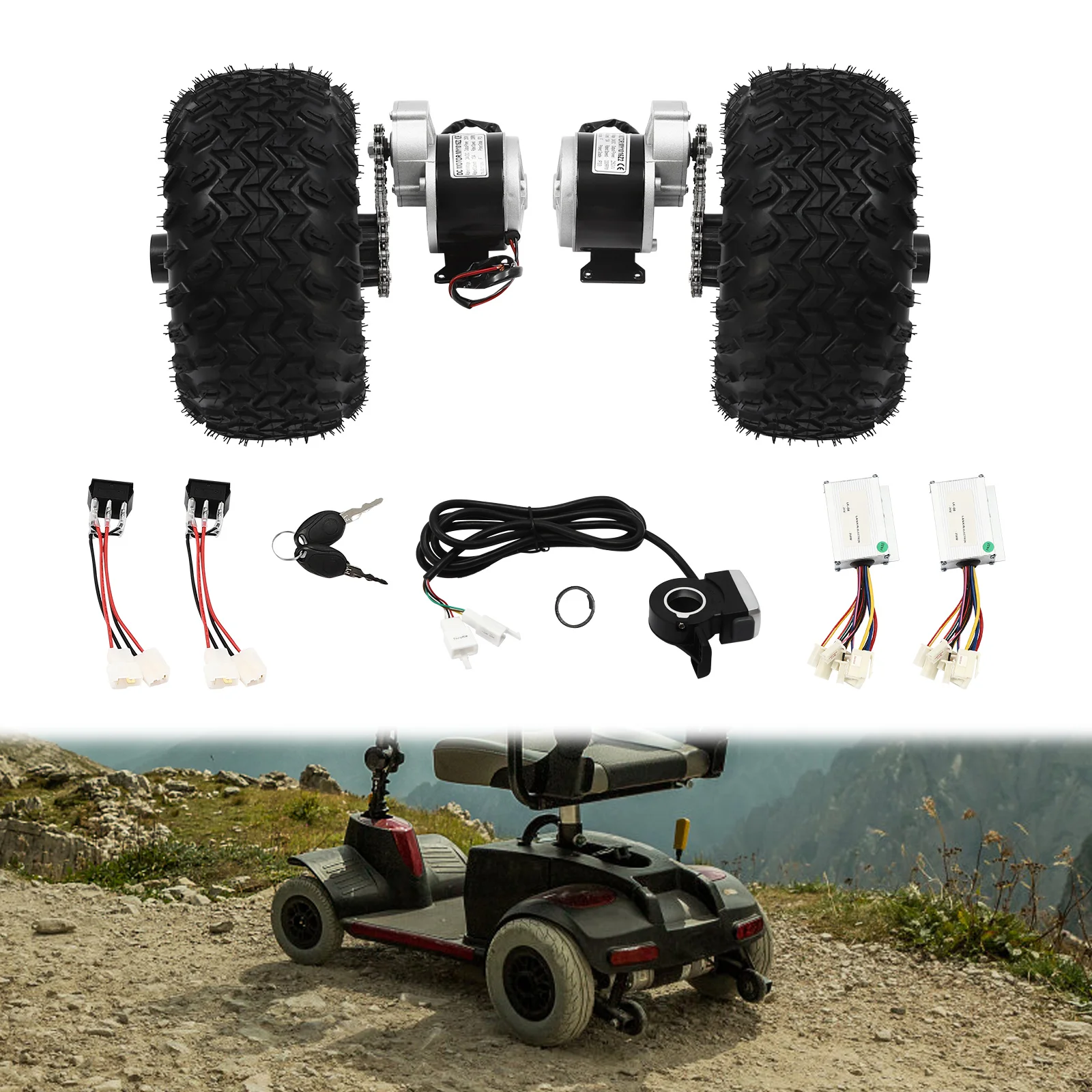Electric Motor Conversion Kit for Scooters, 250W Motor, 10-inch Anti-Skid Wheels, Reverse Gear Switch, Thumb Throttle
Electric Motor Conversion Kit for Scooters, 250W Motor, 10-inch Anti-Skid Wheels, Reverse Gear Switch, Thumb Throttle