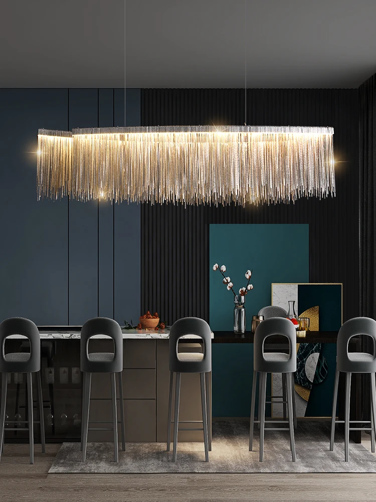 Canteen chandelier light luxury tassel one word bar table lamp post-modern Italian high-end atmosphere hotel table and dining ro
Canteen chandelier light luxury tassel one word bar table lamp post-modern Italian high-end atmosphere hotel table and dining ro