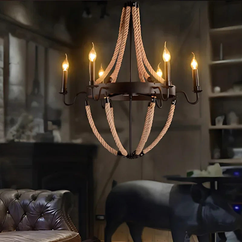 SANDYHA Retro Hemp Rope Chandelier American Style Industrial Loft Lighting for Cafe Restaurant Hot Pot Sho Decorative Fixture
SANDYHA Retro Hemp Rope Chandelier American Style Industrial Loft Lighting for Cafe Restaurant Hot Pot Sho Decorative Fixture