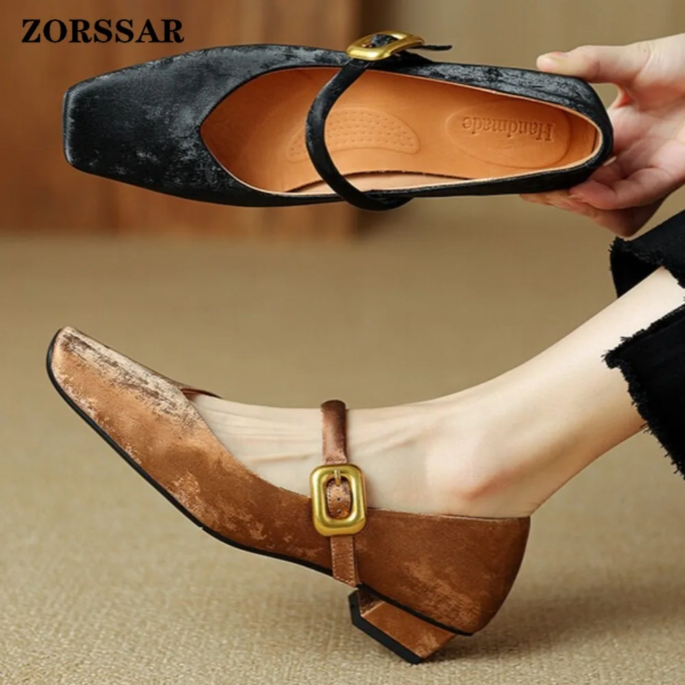 Women's Brown Velvet Mary Jane Pumps Square Toe Gold Buckle Strap Low Block Heel Retro Fashion Casual Dress Shoes for Ladies
Women's Brown Velvet Mary Jane Pumps Square Toe Gold Buckle Strap Low Block Heel Retro Fashion Casual Dress Shoes for Ladies
