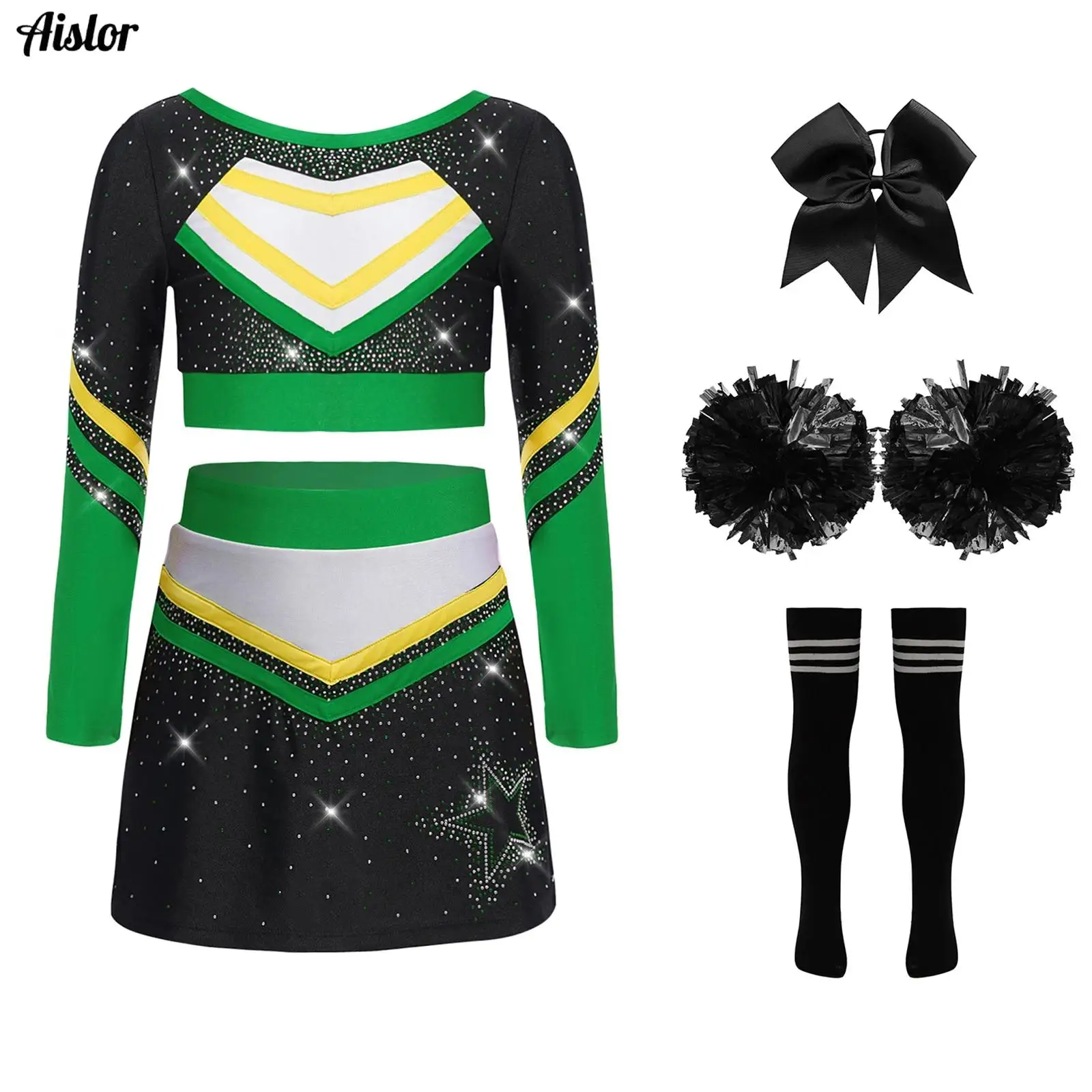 Kids School Girls Cheerleader Uniforms Set Long Sleeve Crop Top Skirt Socks Clothes for Children Cheerleading Dance Outfits
Kids School Girls Cheerleader Uniforms Set Long Sleeve Crop Top Skirt Socks Clothes for Children Cheerleading Dance Outfits