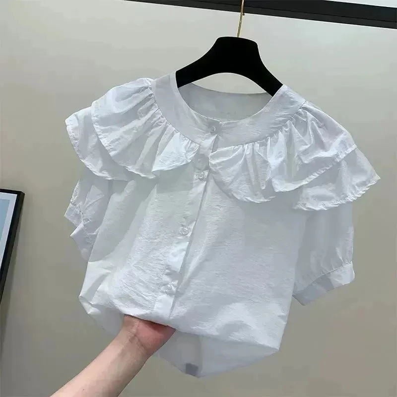 Ele Summer irt Women's Loose ort Sve Faionable Frou Frou Detailing Casual Top Trendy Korean Sle Polyester Fiber
Ele Summer irt Women's Loose ort Sve Faionable Frou Frou Detailing Casual Top Trendy Korean Sle Polyester Fiber