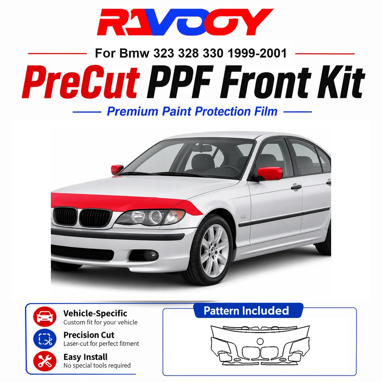 8.5mil TPU Precut PPF Kit For BMW 323 328 330 1999-2001 - Hood, Fenders & Mirror Set - Self-Healing Clear Bra Film
8.5mil TPU Precut PPF Kit For BMW 323 328 330 1999-2001 - Hood, Fenders & Mirror Set - Self-Healing Clear Bra Film