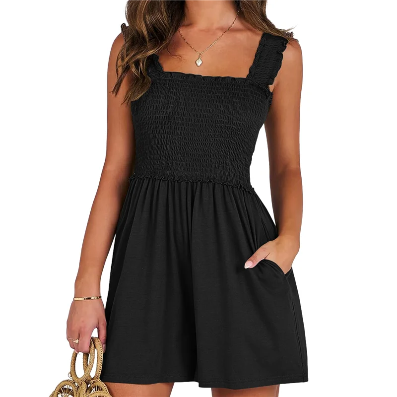Hot Kf-Women's Summer Casual Smocked Rompers Square Neck Sleeveless Loose Shorts Jumpsuit 2025 Beach Vacation Outfits
Hot Kf-Women's Summer Casual Smocked Rompers Square Neck Sleeveless Loose Shorts Jumpsuit 2025 Beach Vacation Outfits