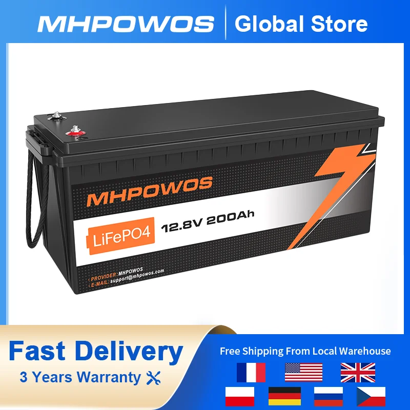 MHPOWOS 12V 200Ah LiFePO4 Battery Built-in BMS Lithium Iron Phosphate Cells Pack Up to 15000 Cycles For Boat Golf Cart Solar
MHPOWOS 12V 200Ah LiFePO4 Battery Built-in BMS Lithium Iron Phosphate Cells Pack Up to 15000 Cycles For Boat Golf Cart Solar