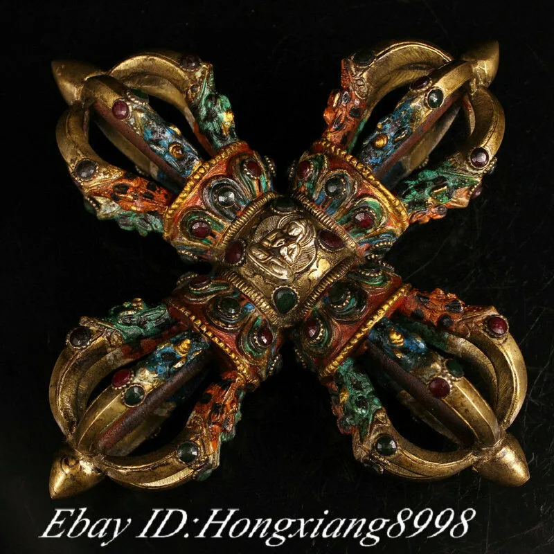 Old Xizang Pure Copper Gold Plated with Gemstones Cross Diamond Purba Dagger Holder - 
Old Xizang Pure Copper Gold Plated with Gemstones Cross Diamond Purba Dagger Holder -