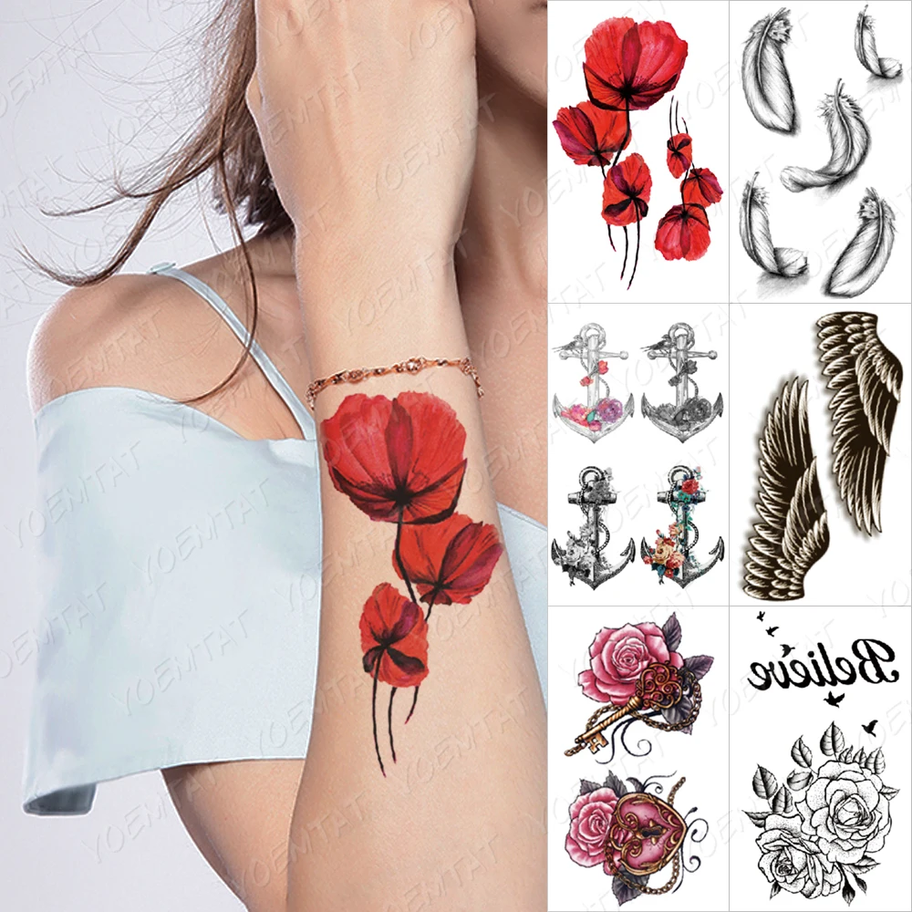 Waterproof Temporary Tattoo Sticker Red Rose Peony Flower 3D Feather Wing Anchor Flash Tatto Women Men Arm Body Art Fake Tattoos
Waterproof Temporary Tattoo Sticker Red Rose Peony Flower 3D Feather Wing Anchor Flash Tatto Women Men Arm Body Art Fake Tattoos