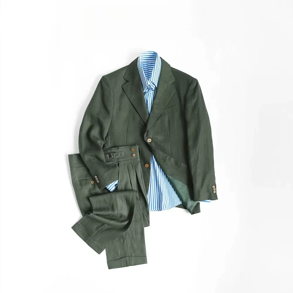 Haute couture unstructured design flat barge collar 100% linen two-button suit men's business casual breathable thin trendy
Haute couture unstructured design flat barge collar 100% linen two-button suit men's business casual breathable thin trendy