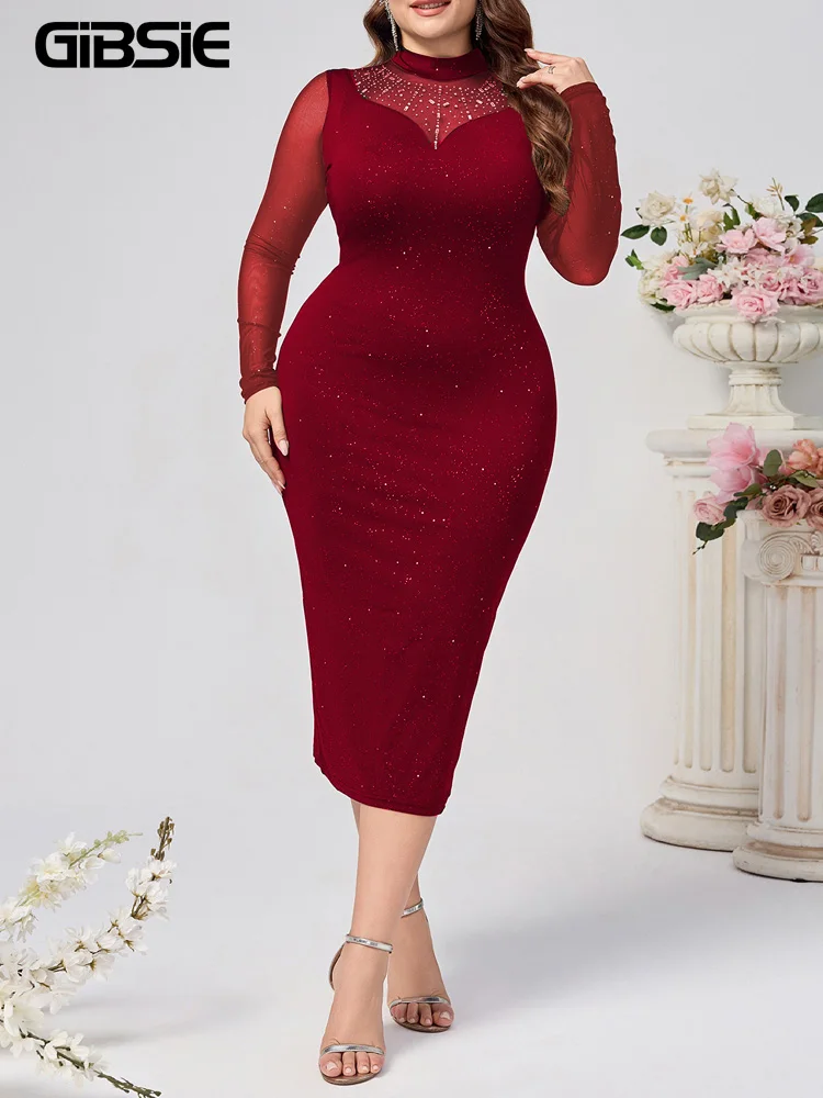 GIBSIE Plus Size Mock Neck Long Sleeve Mesh Glitter Dress Women 2025 Spring New Evening Party Elegant Slim Bodycon Long Dresses
GIBSIE Plus Size Mock Neck Long Sleeve Mesh Glitter Dress Women 2025 Spring New Evening Party Elegant Slim Bodycon Long Dresses