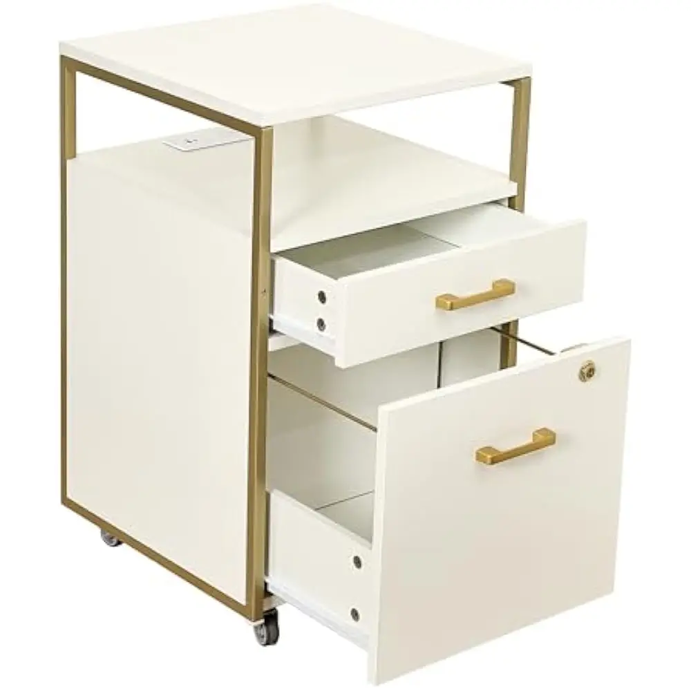 2-Drawer Rolling File Cabinet w/Lock, 2 USB Ports and Power Outlet for Device Charging, Portable File Organizer & Locking Wheels 
2-Drawer Rolling File Cabinet w/Lock, 2 USB Ports and Power Outlet for Device Charging, Portable File Organizer & Locking Wheels