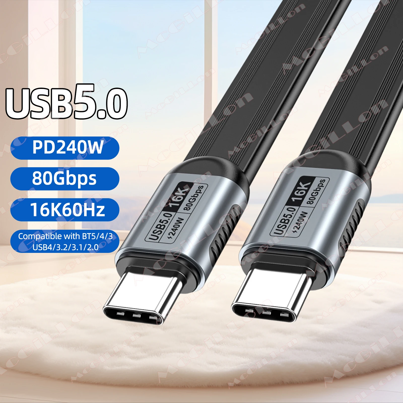 PD240W USB5.0 Type C to C Cable 80Gbps for ThunderBolt 5 USB-C Data Cord 16K@60Hz USB C Flat Cable for iPhone 17 Pro Max MacBook
PD240W USB5.0 Type C to C Cable 80Gbps for ThunderBolt 5 USB-C Data Cord 16K@60Hz USB C Flat Cable for iPhone 17 Pro Max MacBook