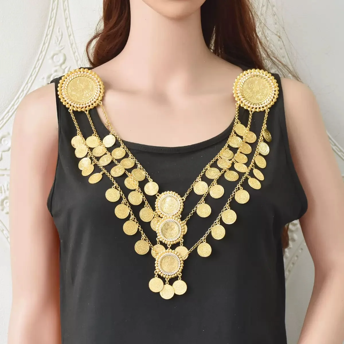 Arabic Body Jewelry Golden Color Metal Coin Tassel Bib Body Chain Women's Party Wedding Clothing Fashion Accessory
Arabic Body Jewelry Golden Color Metal Coin Tassel Bib Body Chain Women's Party Wedding Clothing Fashion Accessory