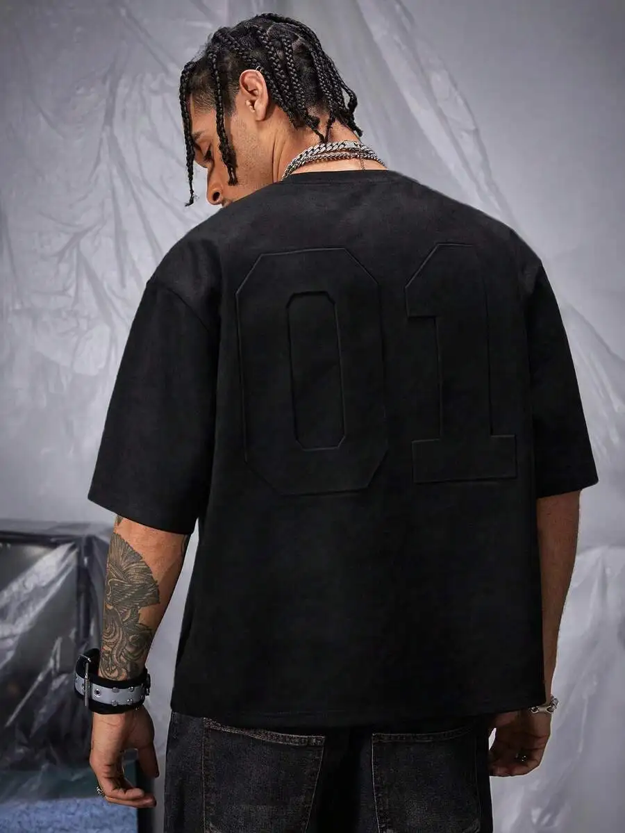 Men's Oversized Suede-Texture Short Sleeve T-Shirt with Embossed Number Design
Men's Oversized Suede-Texture Short Sleeve T-Shirt with Embossed Number Design