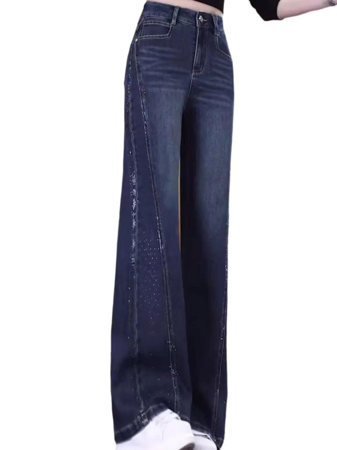 Women's Vintage Washed High Waist Wide Leg Jeans Rhinestone Side Detail Fleece Lined Denim Pants Cropped & Full Length
Women's Vintage Washed High Waist Wide Leg Jeans Rhinestone Side Detail Fleece Lined Denim Pants Cropped & Full Length