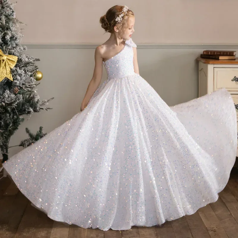 White Flower Girl Dresses Sequin Single Shoulder With Bow For Wedding Birthday Party Holy Communion Banquet Princess Gowns
White Flower Girl Dresses Sequin Single Shoulder With Bow For Wedding Birthday Party Holy Communion Banquet Princess Gowns