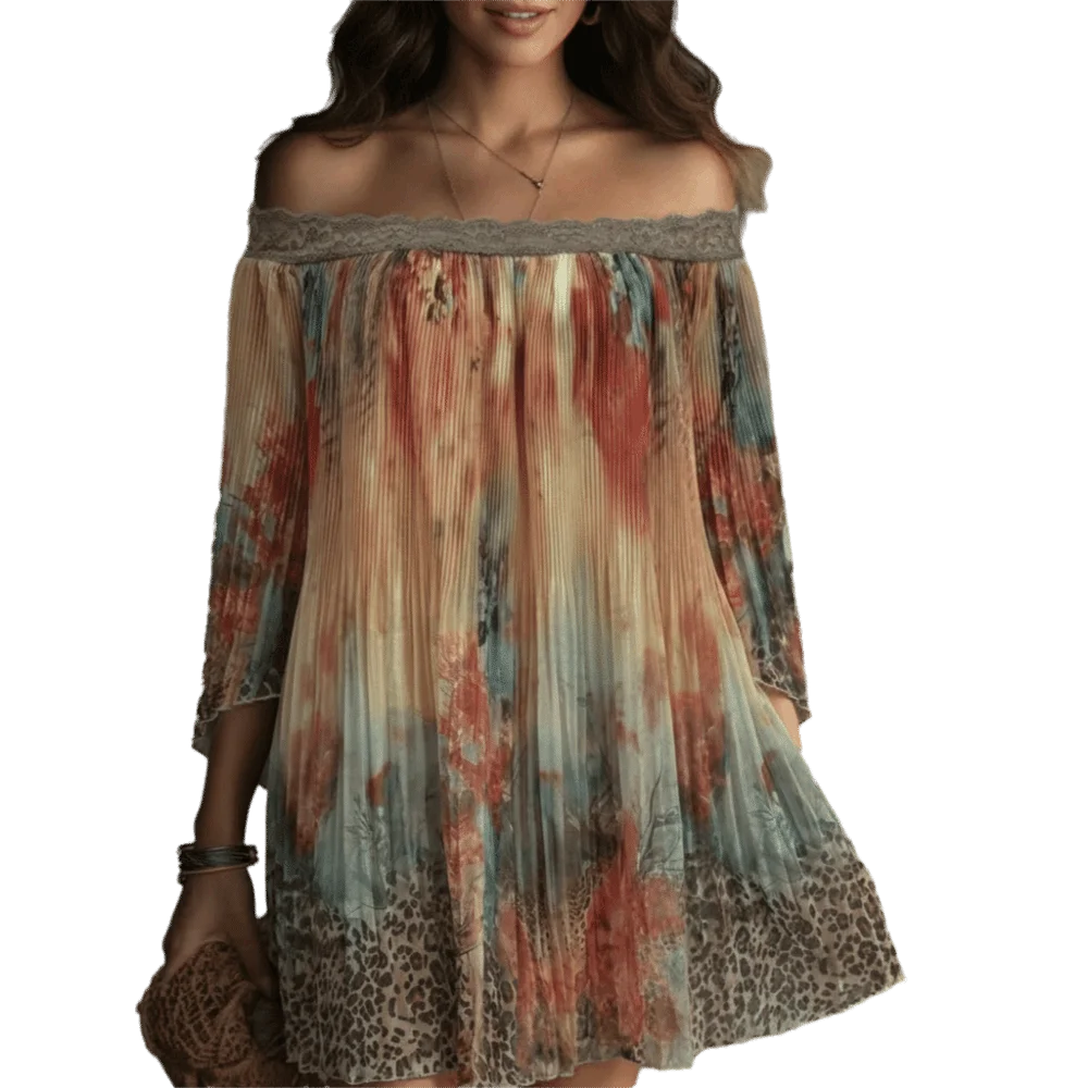 Retro Floral Print Off-Shoulder Dress Leopard Lace Trim Summer Skirt Loose Beach A-Line Fold Dress Party
Retro Floral Print Off-Shoulder Dress Leopard Lace Trim Summer Skirt Loose Beach A-Line Fold Dress Party
