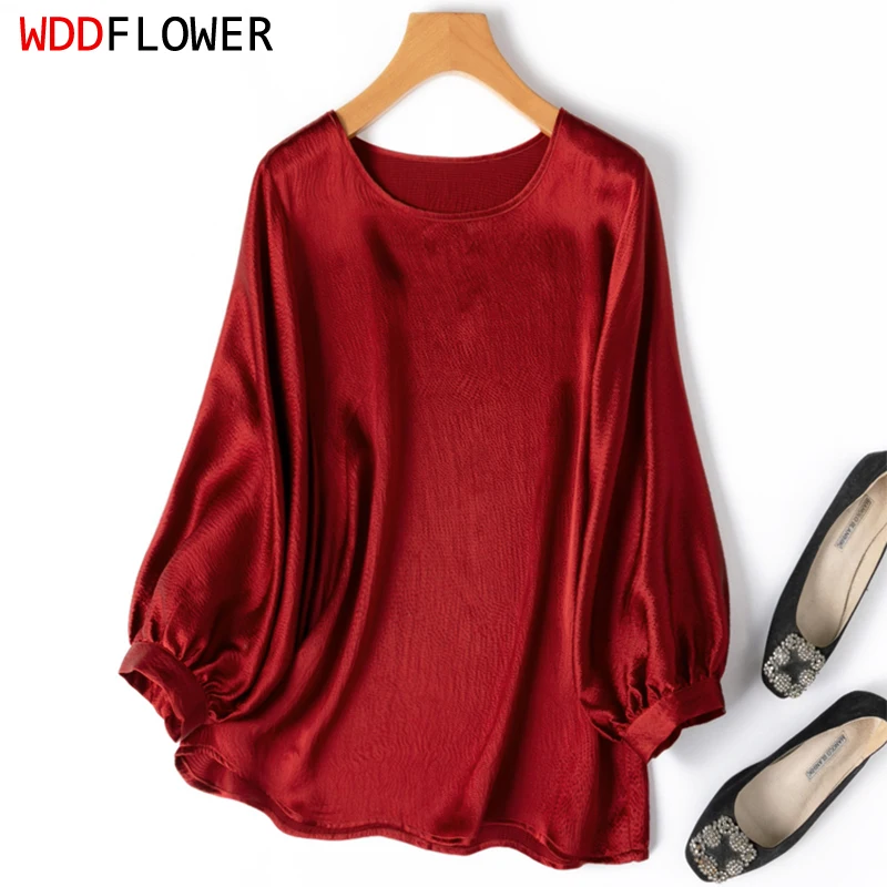 100% Mulberry Silk 19 Momme Pearl Charmeuse Silk Women Blouse Dark Red Round Neck 3/4 Lartern Sleeve Top Shirt Pullover M1273
100% Mulberry Silk 19 Momme Pearl Charmeuse Silk Women Blouse Dark Red Round Neck 3/4 Lartern Sleeve Top Shirt Pullover M1273