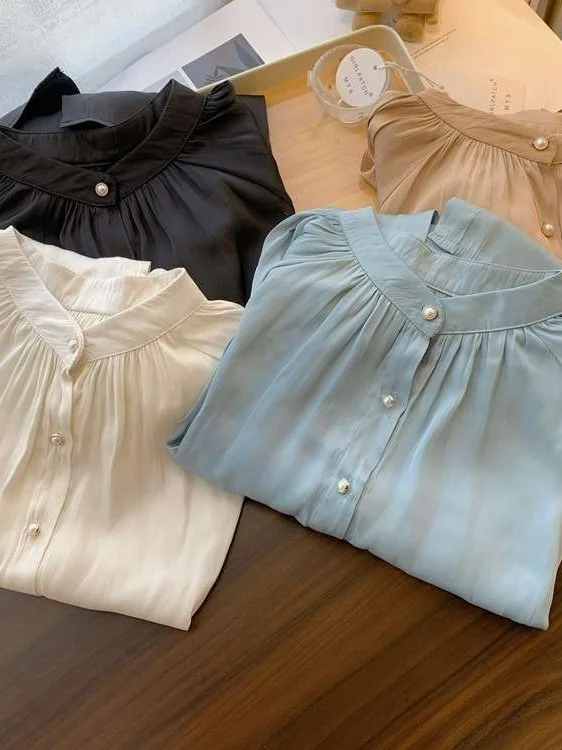 Women's Cleanfit Style Long Sleeve Shirt Acetic Acid Satin Fabric Lantern Sleeve Thin Polyester Fiber Non-deformable Pure Color
Women's Cleanfit Style Long Sleeve Shirt Acetic Acid Satin Fabric Lantern Sleeve Thin Polyester Fiber Non-deformable Pure Color