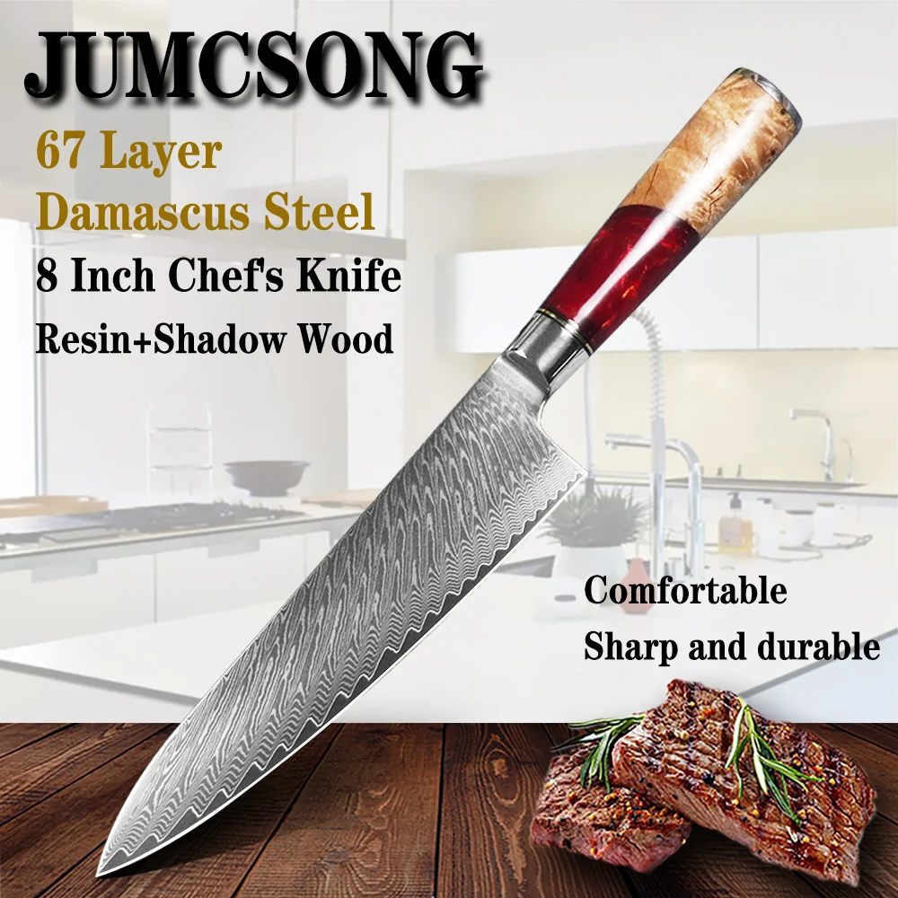 JUMCSONG 8-inch Chef Knife 67 layer Damascus Steel Slicing Knife Sharp Resin Handle Cooking Knife Household Kitchen Knife
JUMCSONG 8-inch Chef Knife 67 layer Damascus Steel Slicing Knife Sharp Resin Handle Cooking Knife Household Kitchen Knife