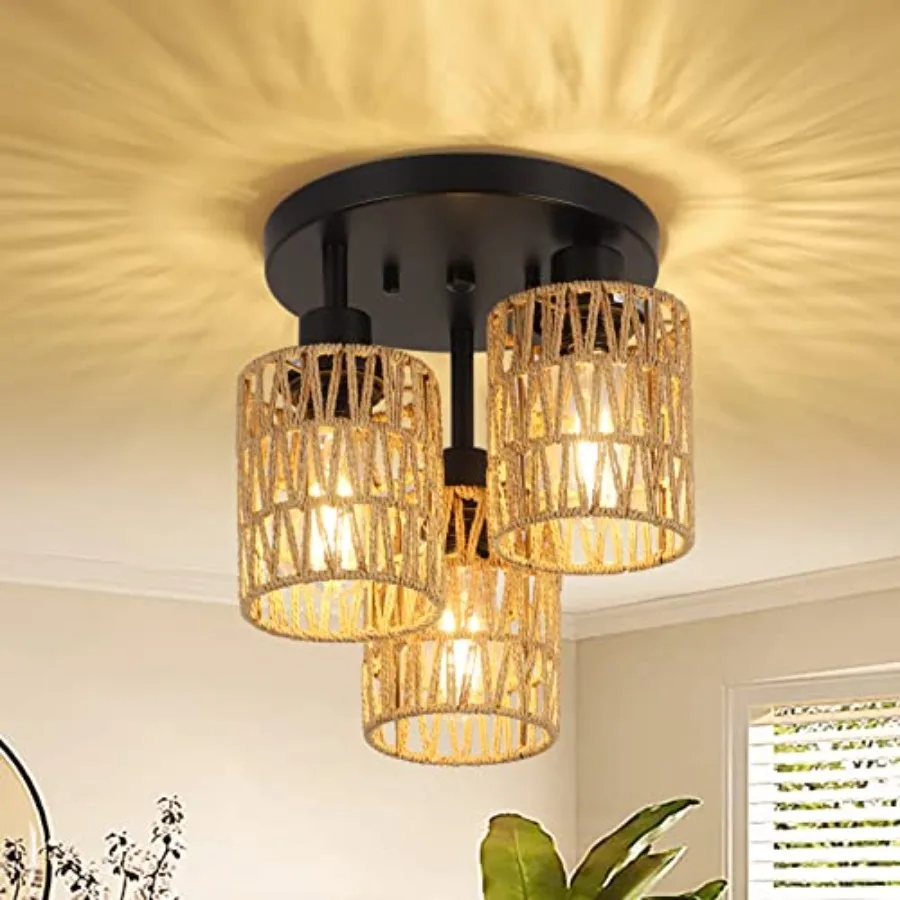 3-Lights Boho Light Fixtures Ceiling Mount, Farmhouse Rattan Chandelier, Hand Woven Cage Shade Semi Flush Mount Ceiling Lights
3-Lights Boho Light Fixtures Ceiling Mount, Farmhouse Rattan Chandelier, Hand Woven Cage Shade Semi Flush Mount Ceiling Lights