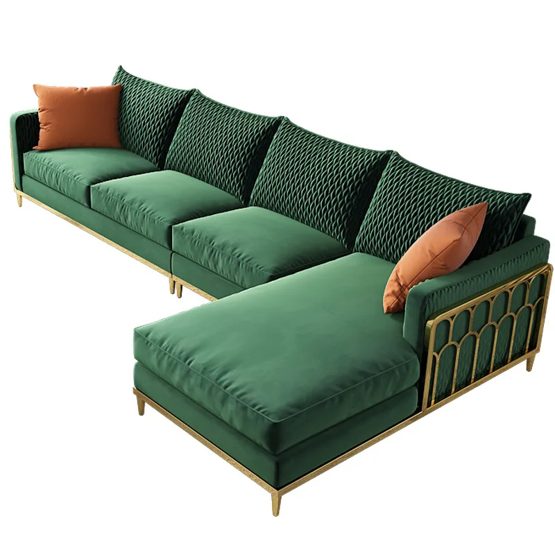 //Modern Stainless Steel Frame Green Velvet Fabric Sofas L Shaped Sectional Sofa Set Hotel Lounge Living Room Furniture
//Modern Stainless Steel Frame Green Velvet Fabric Sofas L Shaped Sectional Sofa Set Hotel Lounge Living Room Furniture