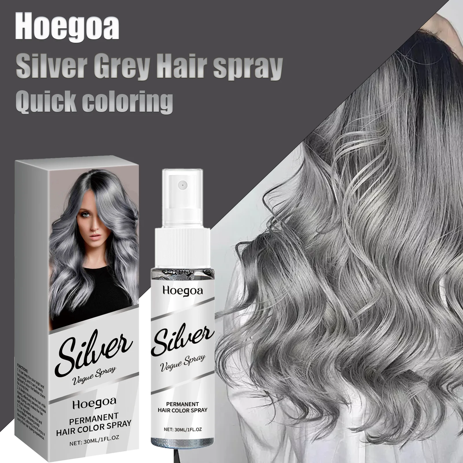 Silver Grey Hair Color Spray Permanent Grandma Grey Hair Dye Unisex Smoky Fashionable Punk Style Quick Coloring Hair Spray 30ml
Silver Grey Hair Color Spray Permanent Grandma Grey Hair Dye Unisex Smoky Fashionable Punk Style Quick Coloring Hair Spray 30ml