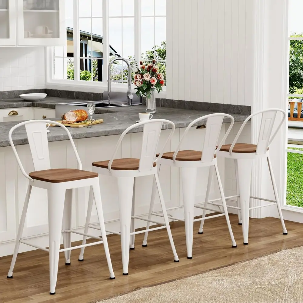 Set of 4 Metal Counter Height Barstools with High Back and Large Wooden Seats for Kitchen and Bar
Set of 4 Metal Counter Height Barstools with High Back and Large Wooden Seats for Kitchen and Bar