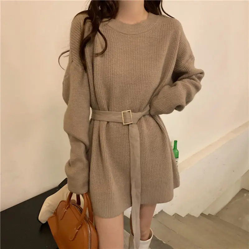 Loose Sweater Women Mid Length Knit Sweaters Long Sleeve Solid Round Neck Tops Vintage Pullovers Thick Autumn Belt Jumpers
Loose Sweater Women Mid Length Knit Sweaters Long Sleeve Solid Round Neck Tops Vintage Pullovers Thick Autumn Belt Jumpers