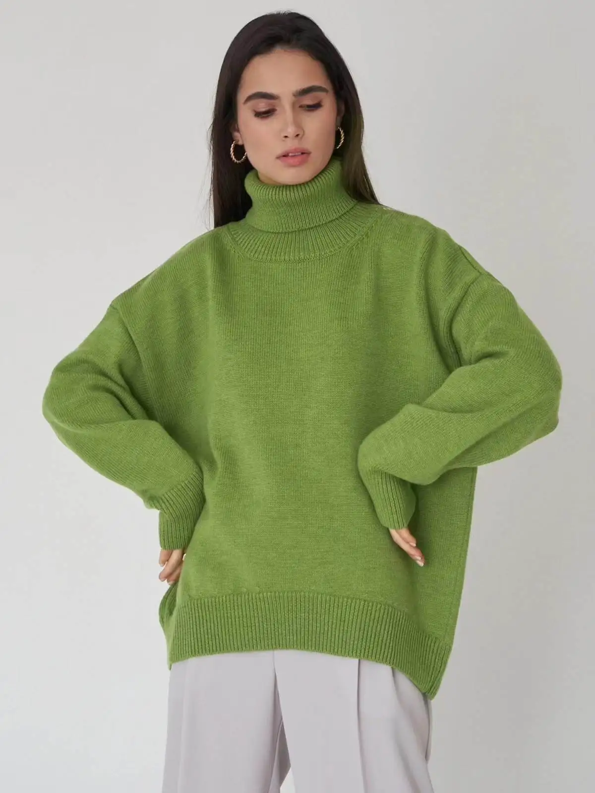 Comfortable High Collar Loose Sweater Autumn Winter Street Style Straight Cut Long Sleeve Pure Color Turtleneck Knitwear
Comfortable High Collar Loose Sweater Autumn Winter Street Style Straight Cut Long Sleeve Pure Color Turtleneck Knitwear
