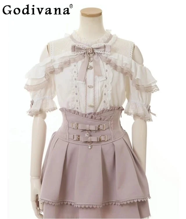 Liz Japanese Mass-Produced Mine Style Off-Shoulder Lace Bow Y2k Shirt Summer New Fashion Loose Slim Lolita Blouses Women Tops
Liz Japanese Mass-Produced Mine Style Off-Shoulder Lace Bow Y2k Shirt Summer New Fashion Loose Slim Lolita Blouses Women Tops
