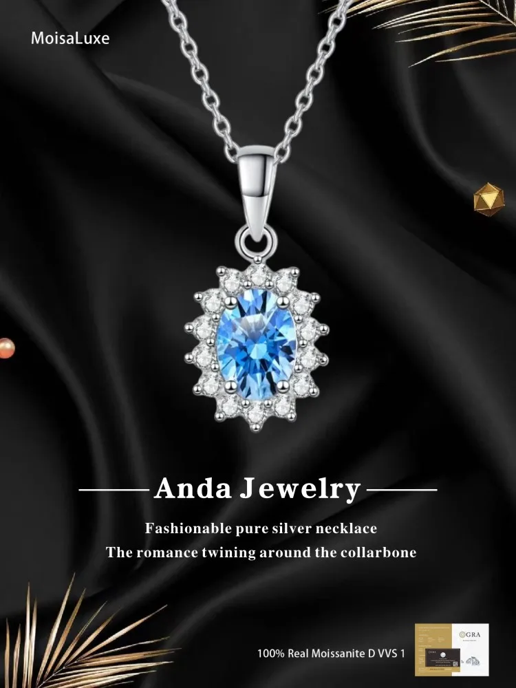 Moissanite Plata Sterling 925 Silver Fashion Trendy LuxuryOval Blue Pendant Necklace GRA Certified
Moissanite Plata Sterling 925 Silver Fashion Trendy LuxuryOval Blue Pendant Necklace GRA Certified
