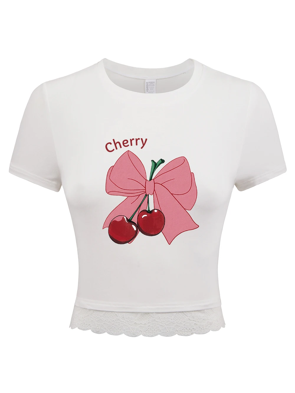 Bow Cherry Cartoon Printed Womens Crop Tops Summer O-Neck Soft Streetwear Lace Hem Slim T Shirts Sporty High Elastic Clothes
Bow Cherry Cartoon Printed Womens Crop Tops Summer O-Neck Soft Streetwear Lace Hem Slim T Shirts Sporty High Elastic Clothes