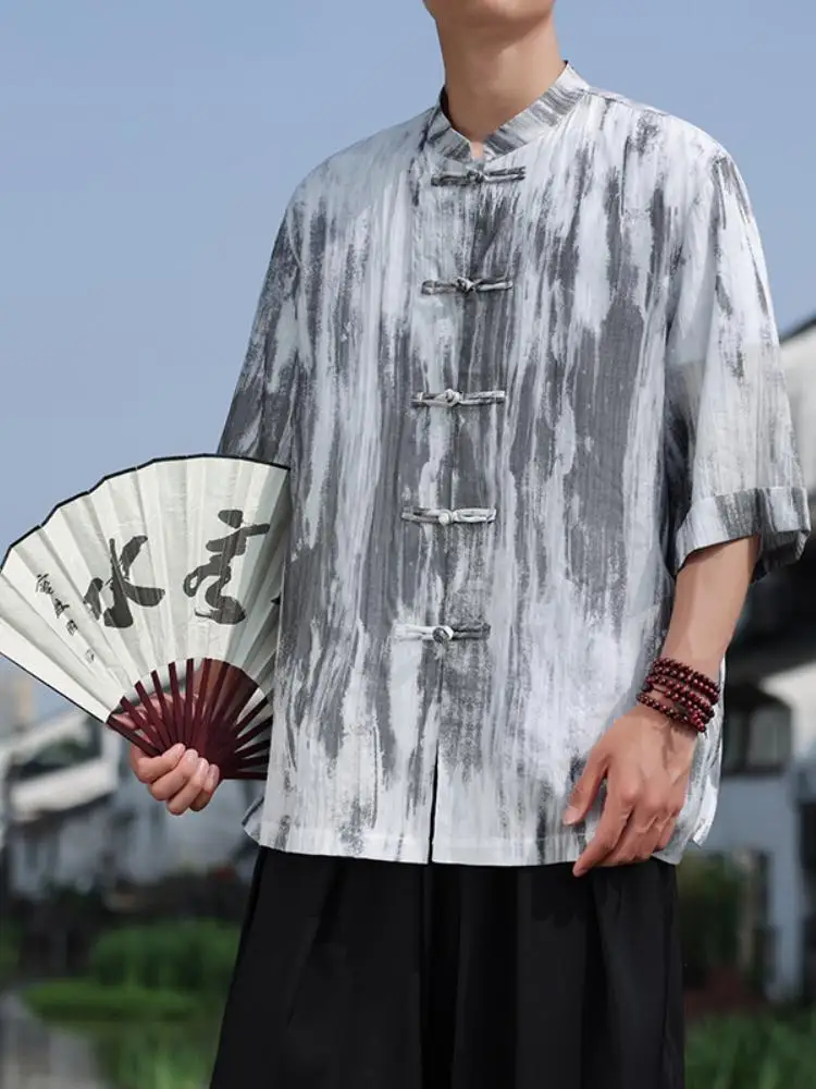 Men's ort Sve irt New Chinese Sle Summer Faion Urban Breathable Printed Casual Button down Hanfu Tang Costume
Men's ort Sve irt New Chinese Sle Summer Faion Urban Breathable Printed Casual Button down Hanfu Tang Costume