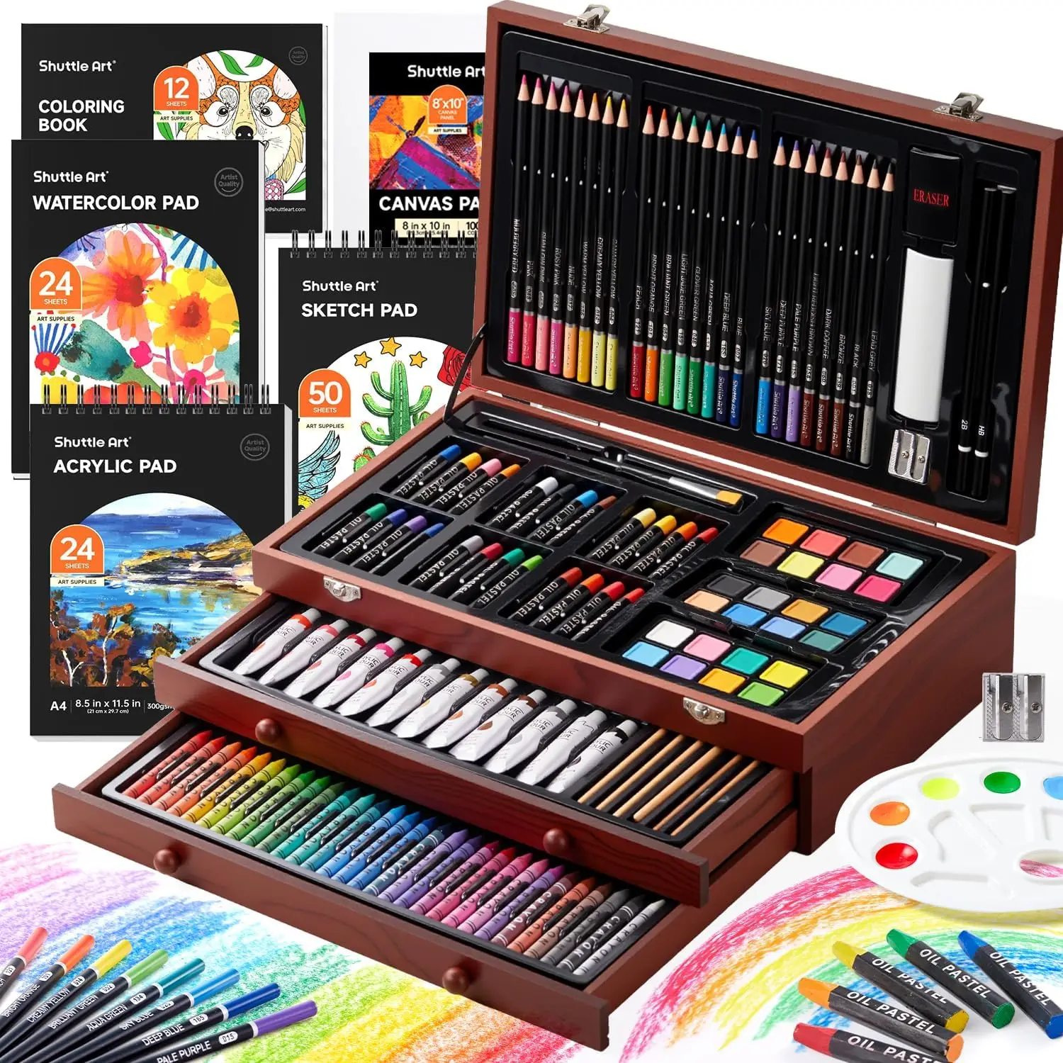202-Piece Wooden Art Supplies Set with Drawing Pads, Acrylic Paint, Crayons for Kids - Creative Gift Kit
202-Piece Wooden Art Supplies Set with Drawing Pads, Acrylic Paint, Crayons for Kids - Creative Gift Kit