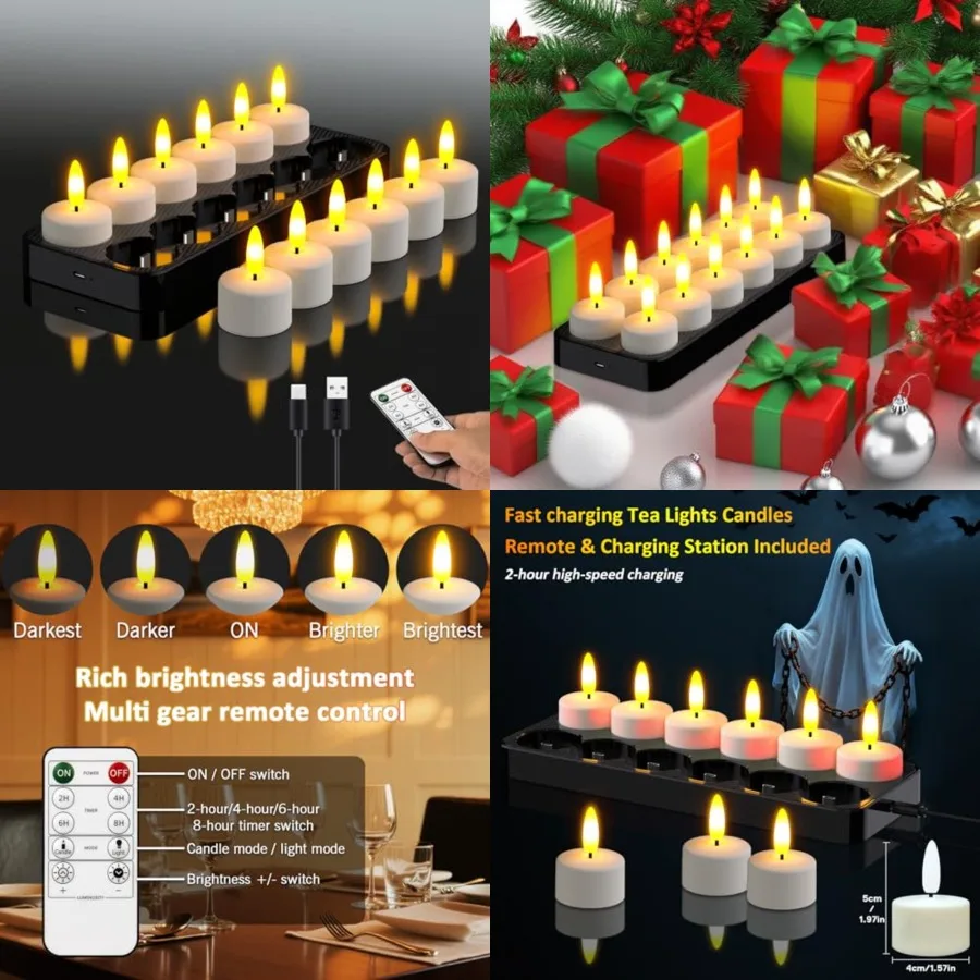 Rechargeable LED Tea Lights with USB Charging Base and Remote Timer - Battery Operated Flameless Flickering Votive Candles for
Rechargeable LED Tea Lights with USB Charging Base and Remote Timer - Battery Operated Flameless Flickering Votive Candles for