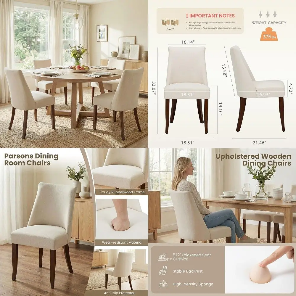 Dining Chairs Set of 4, Upholstered Farmhouse Fabric Dining Room Chair, Mid Century Kitchen Chair for Restaurant amp Cafe, Beig
Dining Chairs Set of 4, Upholstered Farmhouse Fabric Dining Room Chair, Mid Century Kitchen Chair for Restaurant amp Cafe, Beig