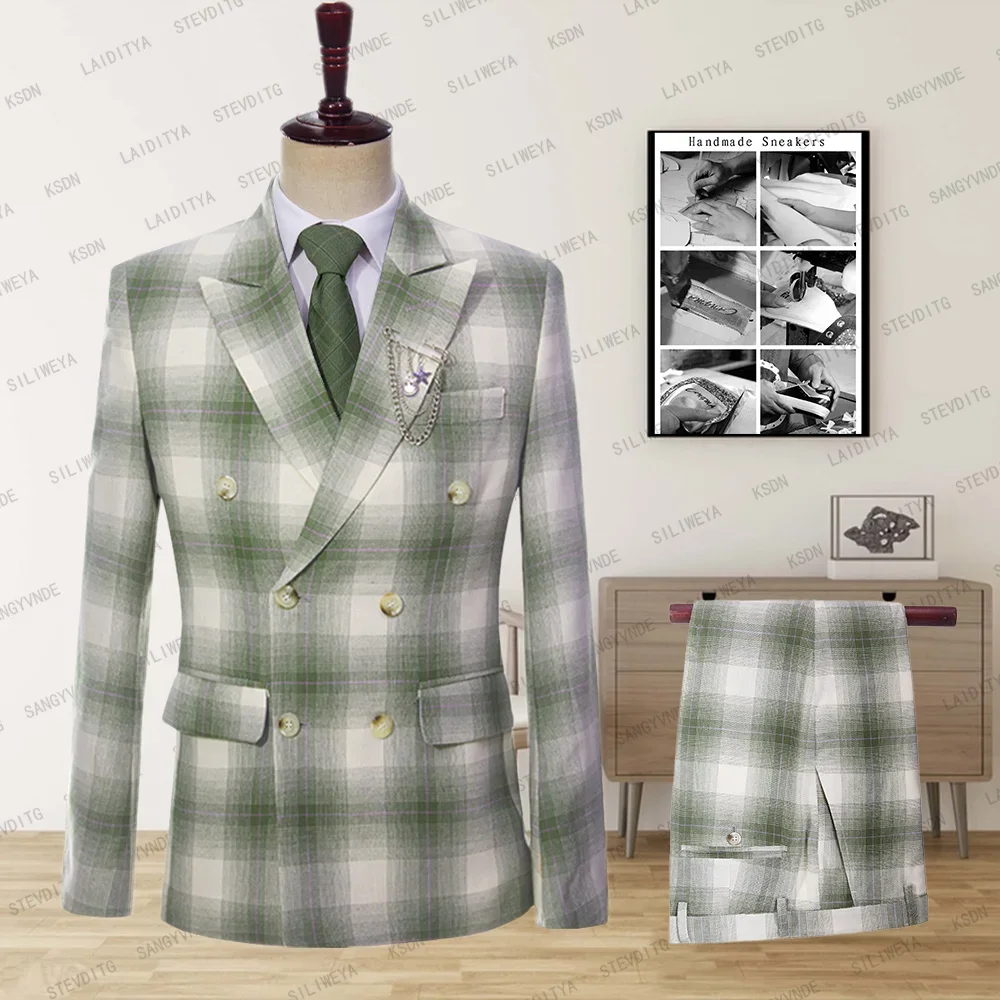 2023 New Men's Set Green Stripe Peak Edge Lapel Double Breasted Casual Loose Party Fit Men's Set Two Piece Set
2023 New Men's Set Green Stripe Peak Edge Lapel Double Breasted Casual Loose Party Fit Men's Set Two Piece Set