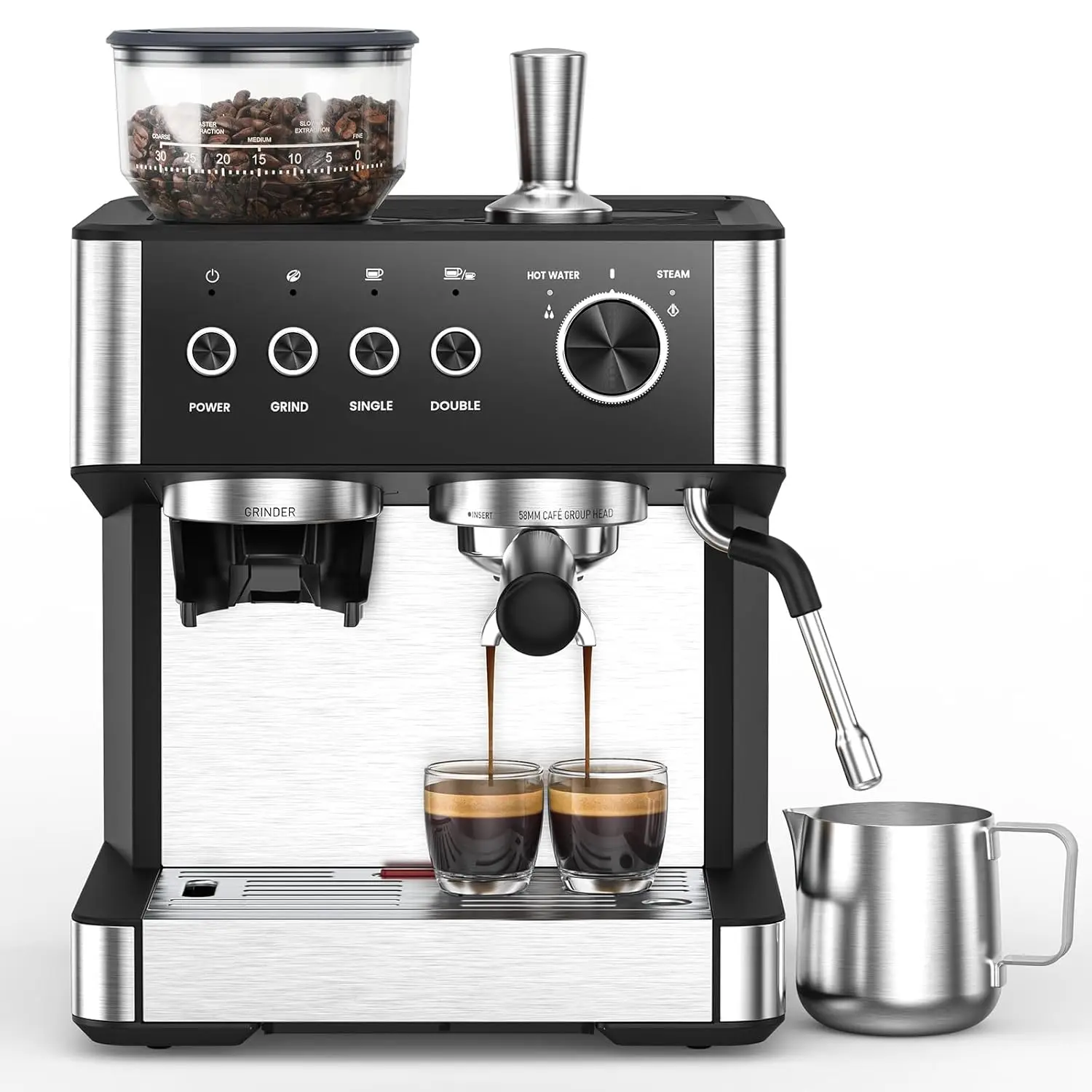 20 Bar Espresso Machine with Built-in Grinder and Milk Frother, Professional Coffee Maker for Home Use
20 Bar Espresso Machine with Built-in Grinder and Milk Frother, Professional Coffee Maker for Home Use