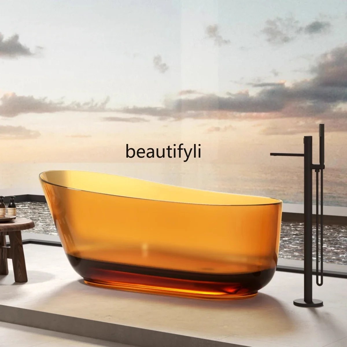 Free-standing transparent household bathtub Color integrated resin design hotel Double bathtub
Free-standing transparent household bathtub Color integrated resin design hotel Double bathtub