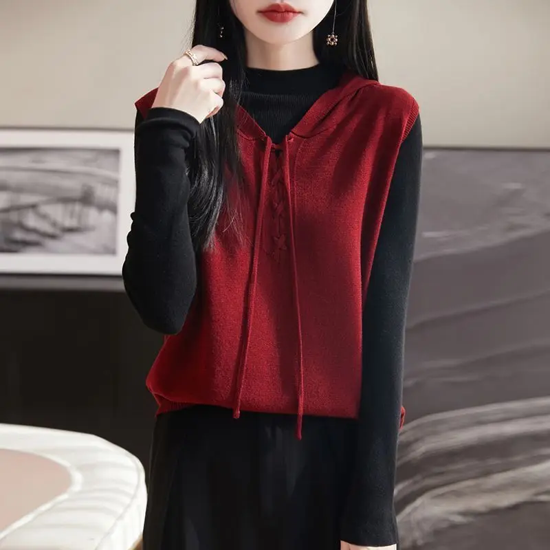 Spring Autumn Hooded Vest Pullover Solid Fashion Loose Sleeveless Sweater Women Casual Knitted V-neck Tops
Spring Autumn Hooded Vest Pullover Solid Fashion Loose Sleeveless Sweater Women Casual Knitted V-neck Tops