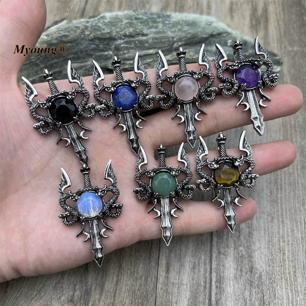 10PCS Natural Gems Crystal Lapis Amethysts Rose Quartzs Bead Paved Vintage Sword Pendant MY230424
10PCS Natural Gems Crystal Lapis Amethysts Rose Quartzs Bead Paved Vintage Sword Pendant MY230424