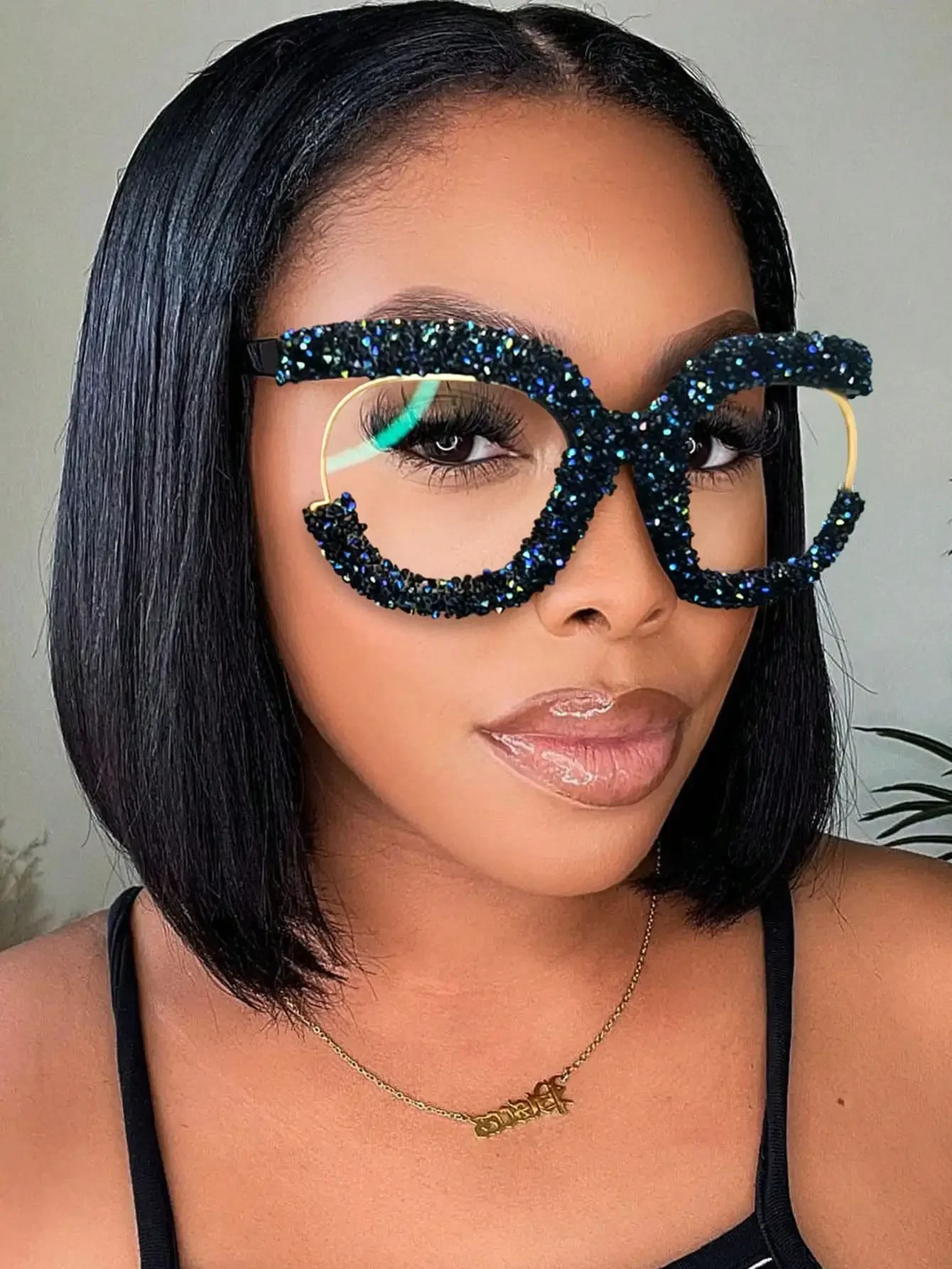 1pc Oversized Round Fashionable Glasses With Diamond Studded Half Frame, Personalized Multifunctional Glasses Frame, Transparent
1pc Oversized Round Fashionable Glasses With Diamond Studded Half Frame, Personalized Multifunctional Glasses Frame, Transparent