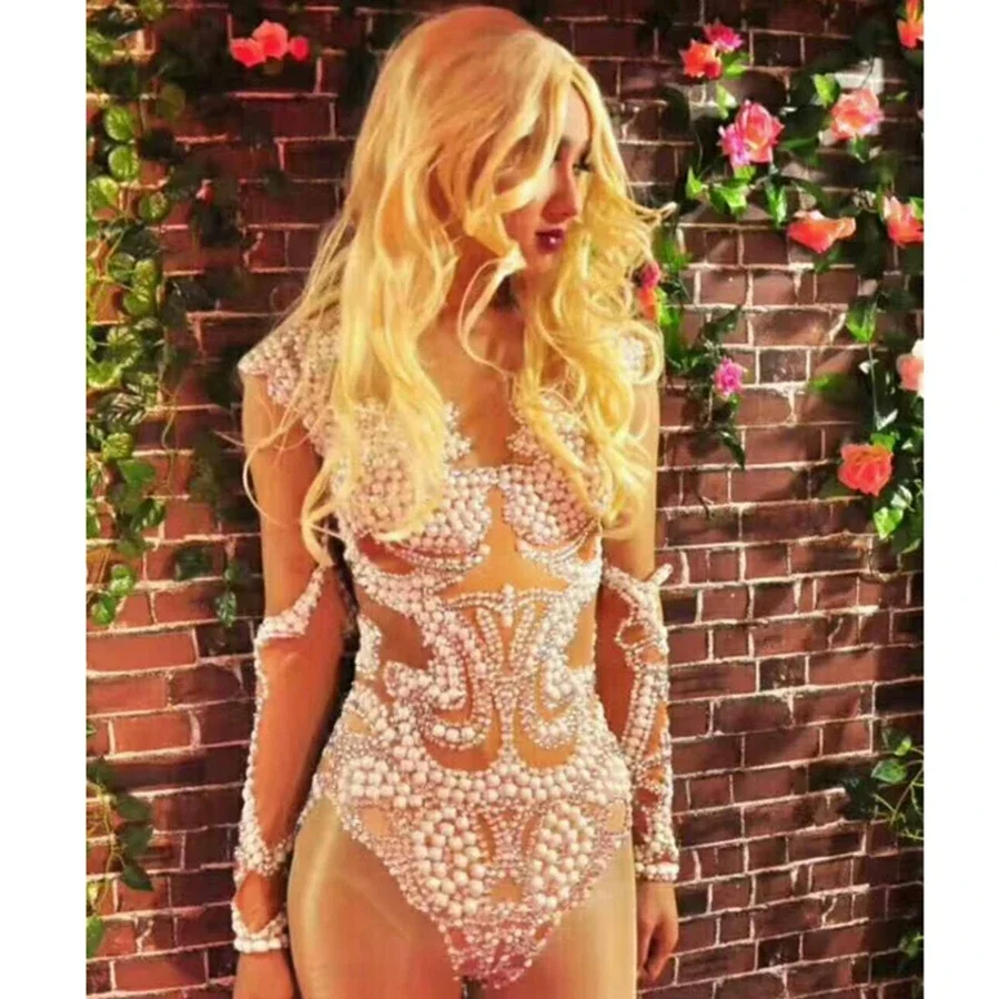 Women's Sexy Bodysuit Bar Nightclub Sparkly Rhinestones Pearls Leotard Stage Performance Costumes Female Singer Dance Wear
Women's Sexy Bodysuit Bar Nightclub Sparkly Rhinestones Pearls Leotard Stage Performance Costumes Female Singer Dance Wear