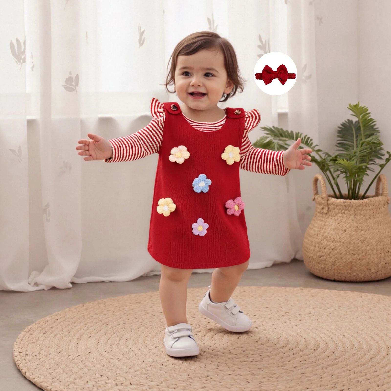 Весенне-осенние комплекты для маленьких девочек, милый полосатый комбинезон с длинными рукавами и круглым вырезом, платье на подтяжках с 3D цветами и повязкой на голову, наряды из 3 предметов
Весенне-осенние комплекты для маленьких девочек, милый полосатый комбинезон с длинными рукавами и круглым вырезом, платье на подтяжках с 3D цветами и повязкой на голову, наряды из 3 предметов