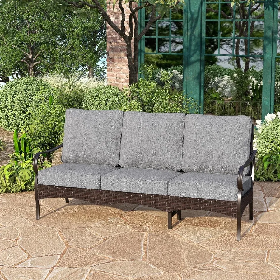 Wicker Metal Outdoor Patio Couch 3Seat Patio Sofa with Deep Seating for Front Porch Deck Balcony Backyard Sunroom Grey Durable
Wicker Metal Outdoor Patio Couch 3Seat Patio Sofa with Deep Seating for Front Porch Deck Balcony Backyard Sunroom Grey Durable