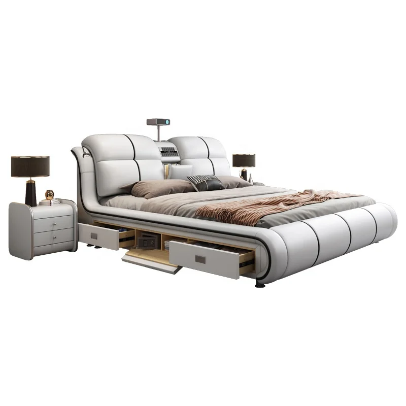 Bedroom Smart Multifunctional Double Bed Design Cheap Solid Wooden Frame Wholesale Furniture Bed Set with Massage
Bedroom Smart Multifunctional Double Bed Design Cheap Solid Wooden Frame Wholesale Furniture Bed Set with Massage