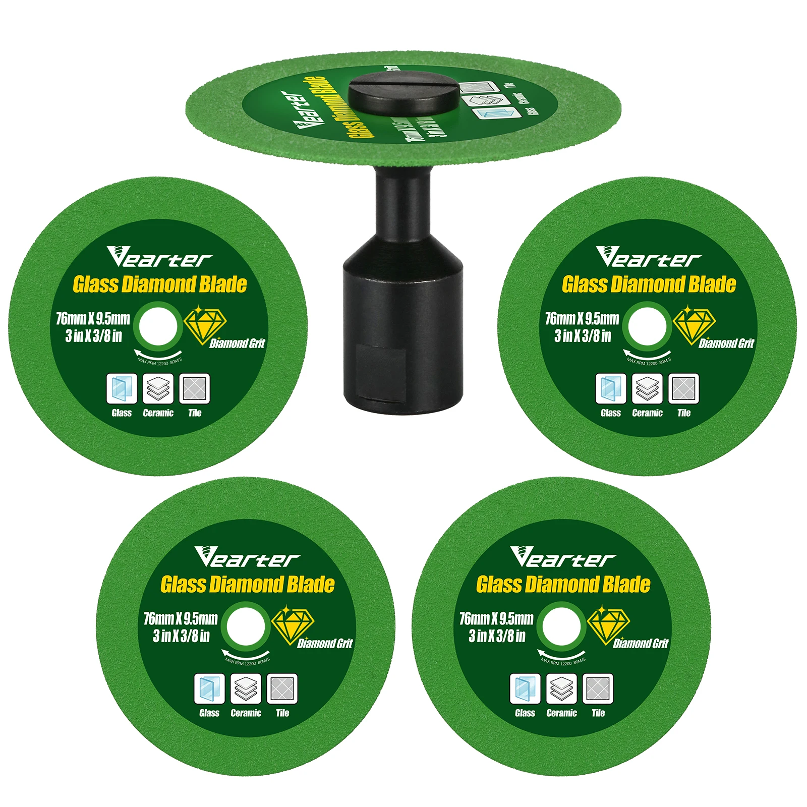 Vearter 76mm(3") Diamond Glass Cutting Disc Set with M14 Adapter Ultra Thin Diamond Saw Blade for Glass Ceramic Tile Cutting
Vearter 76mm(3") Diamond Glass Cutting Disc Set with M14 Adapter Ultra Thin Diamond Saw Blade for Glass Ceramic Tile Cutting