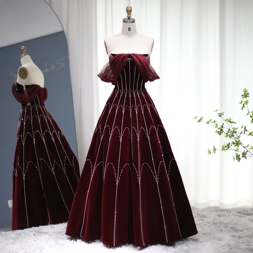 Sharon Said Burgundy Velvet Ball Gown Evening Dress Luxury Dubai Crystal Women Formal Party Dress for Wedding SS274 Customized
Sharon Said Burgundy Velvet Ball Gown Evening Dress Luxury Dubai Crystal Women Formal Party Dress for Wedding SS274 Customized