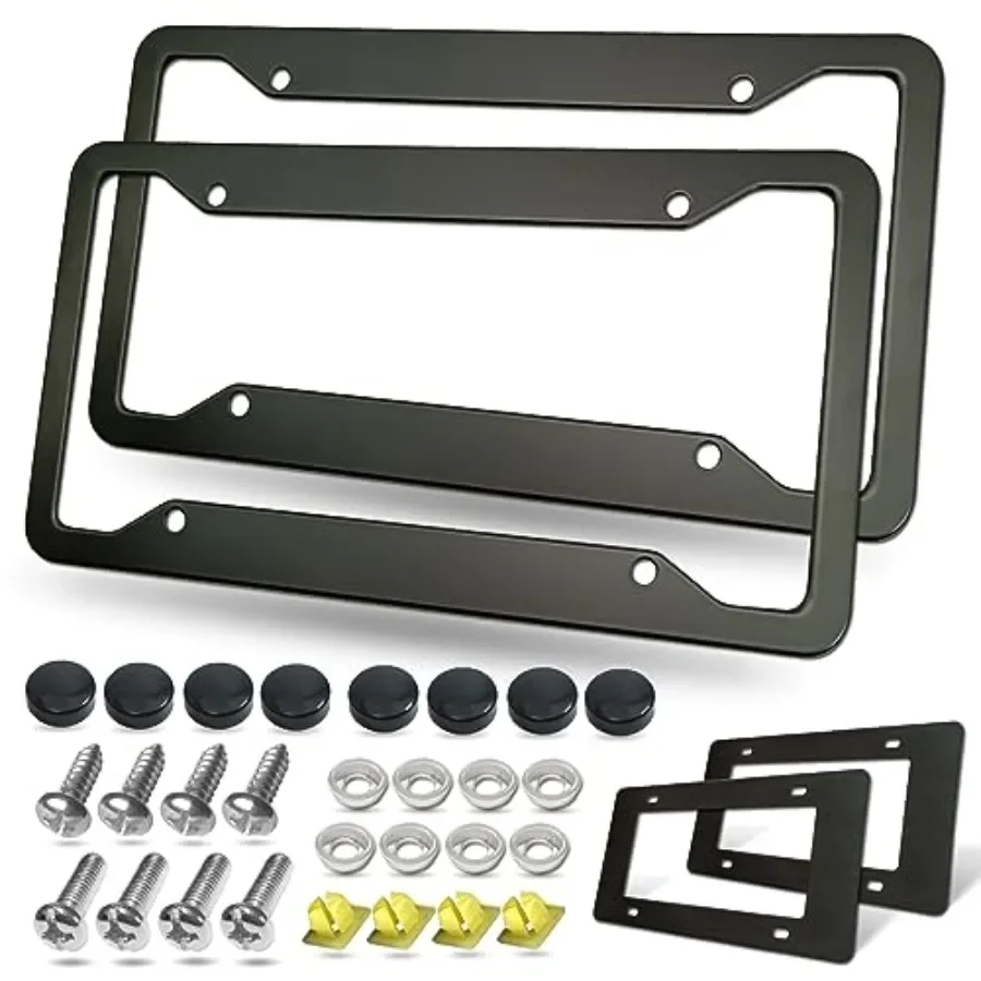 Matte Black Aluminum License Plate Frames- 2 Pack Heavy Duty Car Tag Cover for Front and Rear, 4 Hole Rust Proof Universal Hold
Matte Black Aluminum License Plate Frames- 2 Pack Heavy Duty Car Tag Cover for Front and Rear, 4 Hole Rust Proof Universal Hold