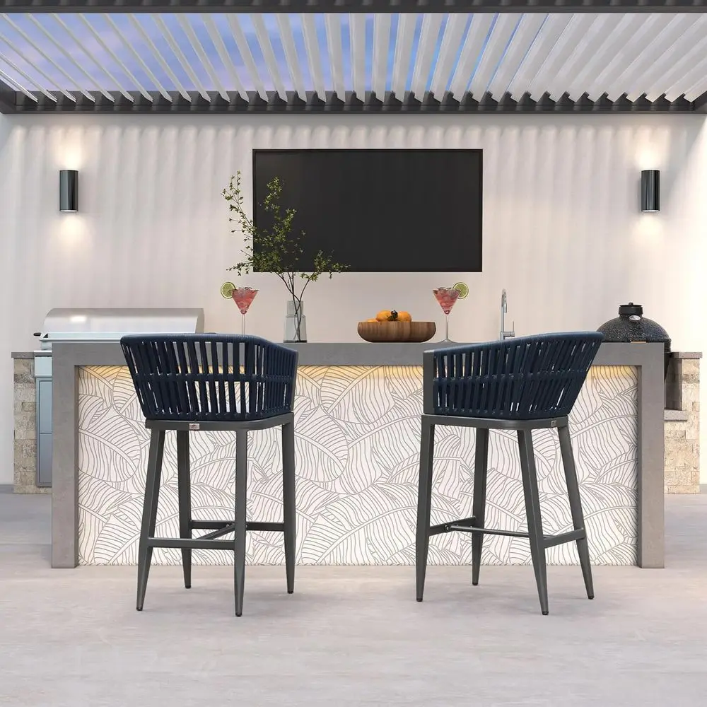 Set of 2 Outdoor Wicker Patio Bar Stools with Cushions, Grey
Set of 2 Outdoor Wicker Patio Bar Stools with Cushions, Grey
